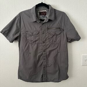 Men's Vintage Creative Destruction Gray Short Sleeve Shirt Size Medium